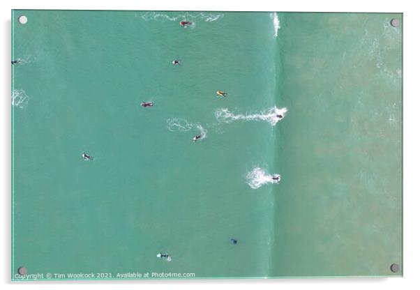 Newquay surfers Acrylic by Tim Woolcock