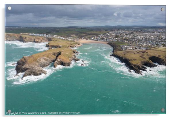 Aerial photograph of Porth Beach, Newquay, Cornwall Acrylic by Tim Woolcock