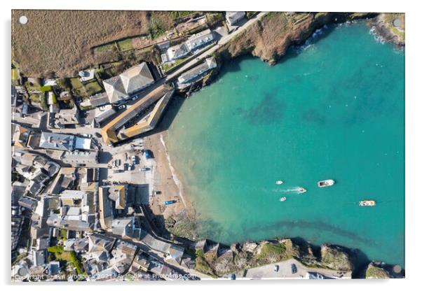 Aerial photograph of Port Isaac, Cornwall, England. Acrylic by Tim Woolcock