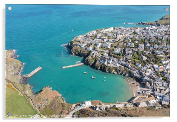 Aerial photograph of Port Isaac, Cornwall, England. Acrylic by Tim Woolcock