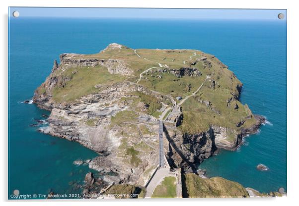 Aerial photograph of Tintagel, Cornwall, England. Acrylic by Tim Woolcock