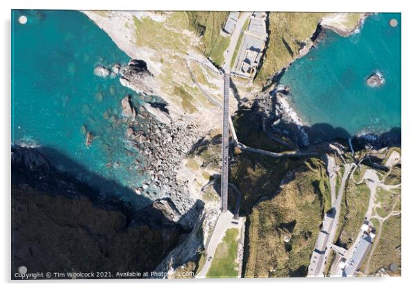 Aerial photograph of Tintagel, Cornwall, England. Acrylic by Tim Woolcock