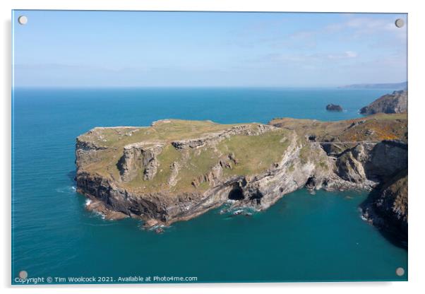 Aerial photograph of Tintagel, Cornwall, England. Acrylic by Tim Woolcock