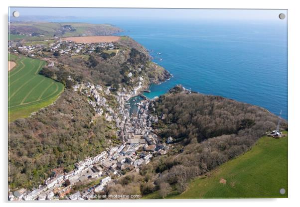 Aerial photograph of Polperro, Cornwall, England. Acrylic by Tim Woolcock