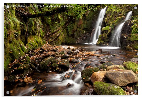 Enchanting Twin Waterfalls in Dartmoor Acrylic by Bruce Little
