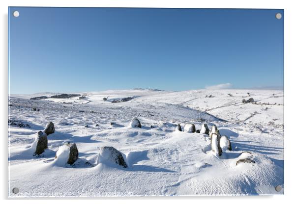 Winter at Nine Maidens Stone Circle, Dartmoor Acrylic by Bruce Little