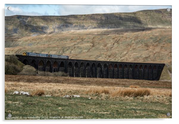 Ribblehead Viaduct with Diesel Train Acrylic by Joy Newbould
