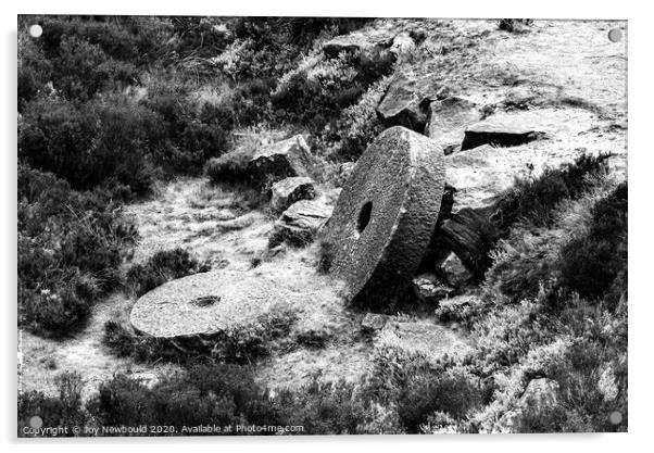 Millstones in the Peak District Black & White Acrylic by Joy Newbould