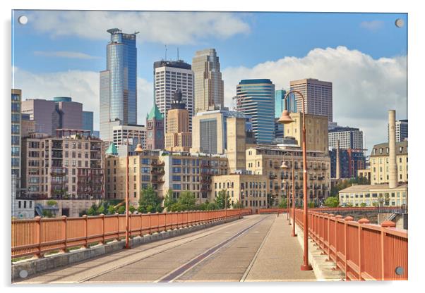 Minneapolis from the Stone Arch Bridge Acrylic by Jim Hughes