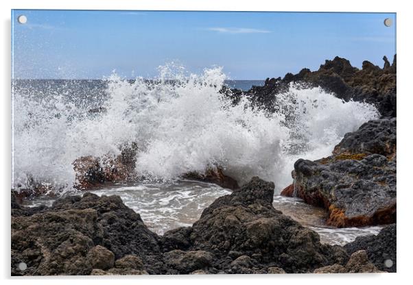 Surf And Lava Rock Acrylic by Jim Hughes