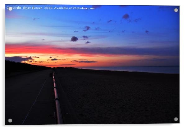 sunset on cleethorpes beach Acrylic by jay duncan
