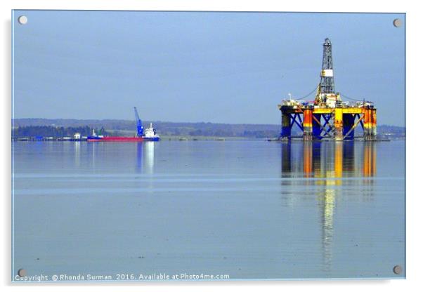 Oil Rig from Udale Bay Acrylic by Rhonda Surman