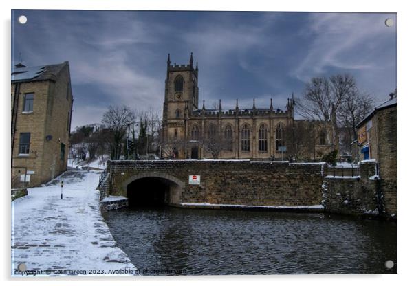 Christ Church, Tuel Lane Tunnel and the Rochdale Canal after the Snow Acrylic by Colin Green