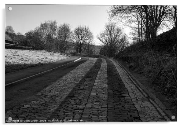 A cobbled Yorkshire Road Acrylic by Colin Green