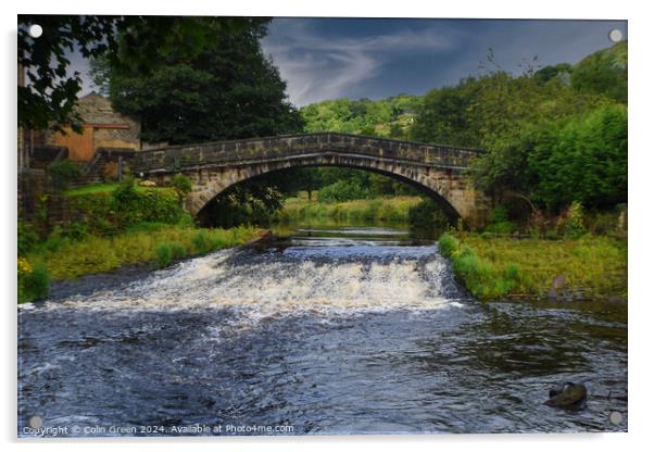 Brearley Bridge and the River Calder Acrylic by Colin Green