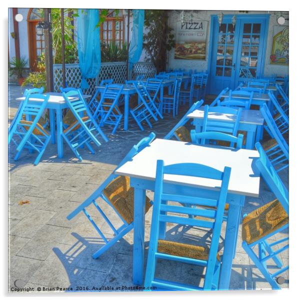 Blue Chairs Thassos Acrylic by Brian Pearce