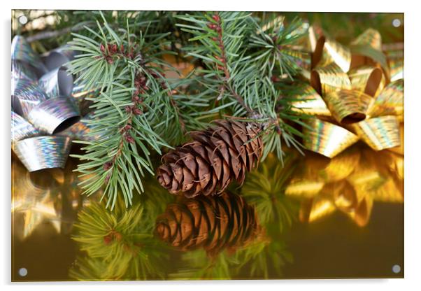 Close up view of a pinecone with fir branches  Acrylic by Thomas Baker