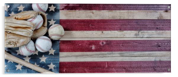 Old baseball objects on United States vintage wood Acrylic by Thomas Baker