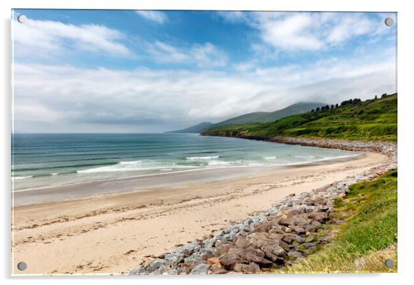 Natural beach of Ireland in the Atlantic Ocean with farm pasture Acrylic by Thomas Baker