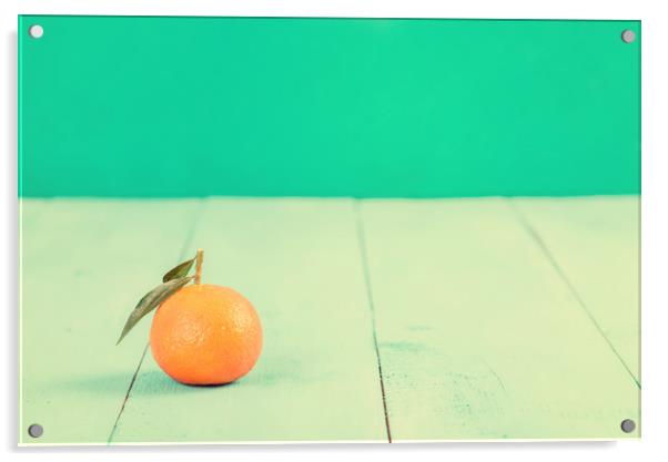 Fresh Tangerine On Blue Table Acrylic by Radu Bercan