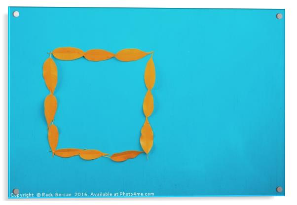 Square Shape Yellow Autumn Leaves On Turquoise Woo Acrylic by Radu Bercan