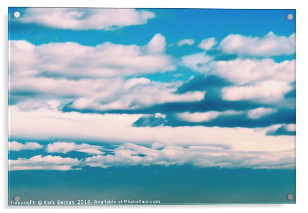 White Soft Clouds On Blue Turquoise Sky Acrylic by Radu Bercan