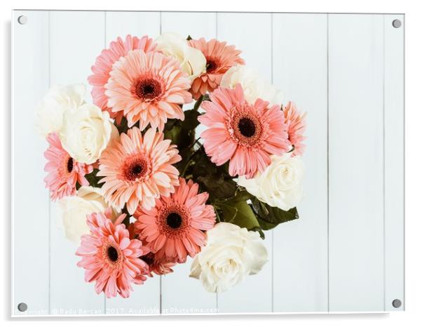 Pink Gerbera Daisy Flowers And White Roses Bouquet Acrylic by Radu Bercan