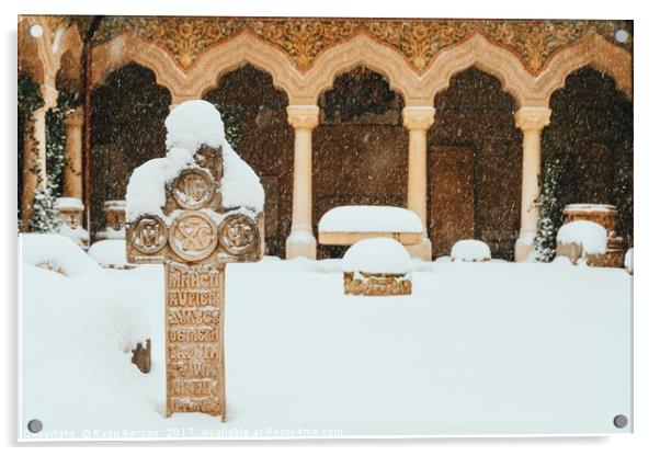 Stavropoleos Monastery In Bucharest During Winter  Acrylic by Radu Bercan