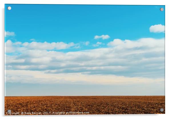 Cloudy Sky Over Harvested Land In Autumn Acrylic by Radu Bercan