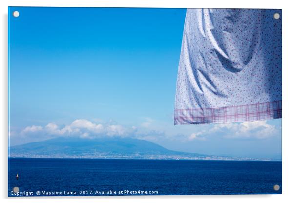 neapolitan coast fron Sorrento with hanging clothes Acrylic by Massimo Lama