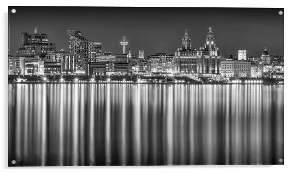 Liverpool's Illuminated Waterfront Reflections Acrylic by Kevin Elias