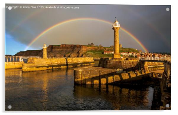 Rainbow's Embrace over Whitby Harbour Acrylic by Kevin Elias