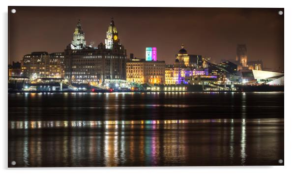 LIVERPOOL WATERFRONT AT NIGHT Acrylic by Kevin Elias