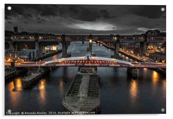 Newcastle Swing Bridge at Dusk Acrylic by AMANDA AINSLEY