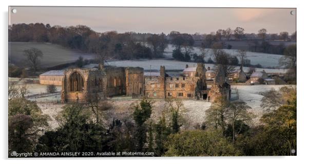 Majestic Egglestone Abbey in Winter Wonderland Acrylic by AMANDA AINSLEY