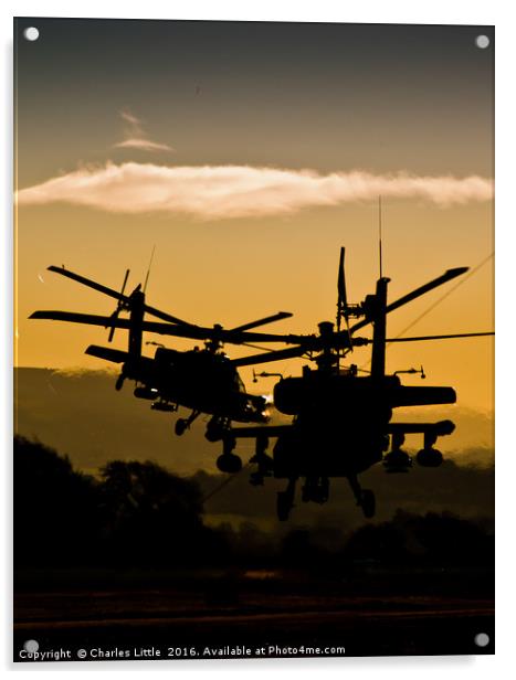 Apache Gunships at Sunset Acrylic by Charles Little