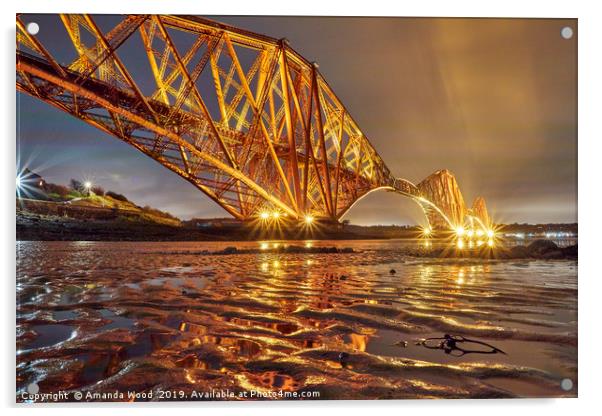  Forth railway bridge golden ripples Acrylic by Amanda Wood