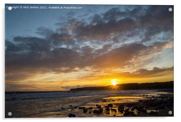 Llantwit Major Beach Setting Sun  Acrylic by Nick Jenkins