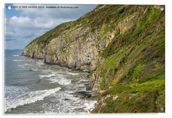 Cliffs at Pendine Sands Carmarthenshire South Wale Acrylic by Nick Jenkins