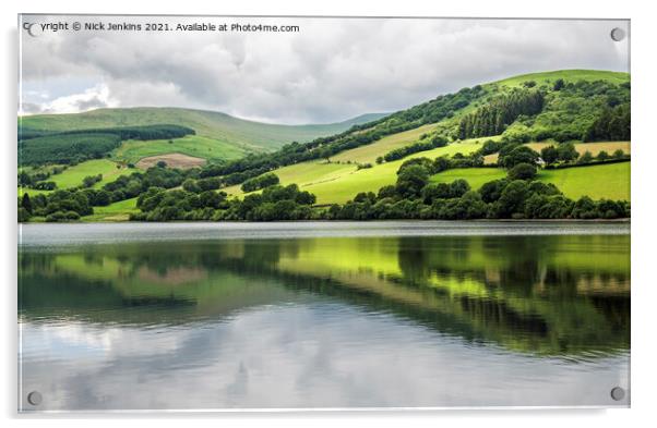 Talybont Reservoir and Reflections Brecon Beacons  Acrylic by Nick Jenkins