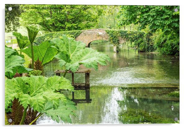 River Eye with footbridge at Lower Slaughter Cotswolds Acrylic by Nick Jenkins