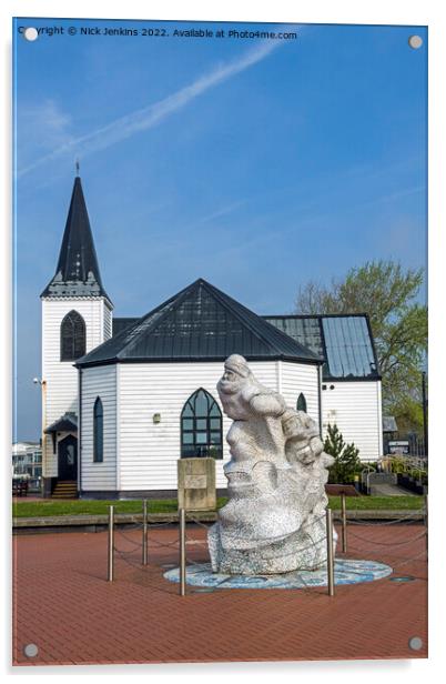 Norwegian Church and Scott Memorial Cardiff Bay Acrylic by Nick Jenkins