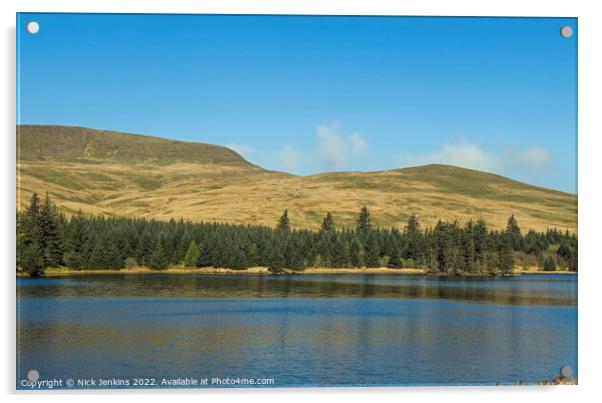 Beacons Reservoir and Fan Fawr in April  Acrylic by Nick Jenkins