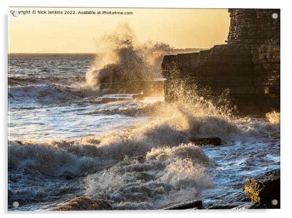 Waves Breaking at Southerndown Beach  Acrylic by Nick Jenkins