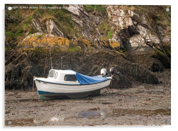 Porthclais Creek and Moored Boat at Low Tide Pembrokeshire Acrylic by Nick Jenkins