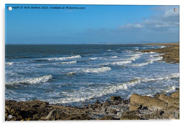 A view across Rest Bay Porthcawl on a breezy cold January winter day Acrylic by Nick Jenkins
