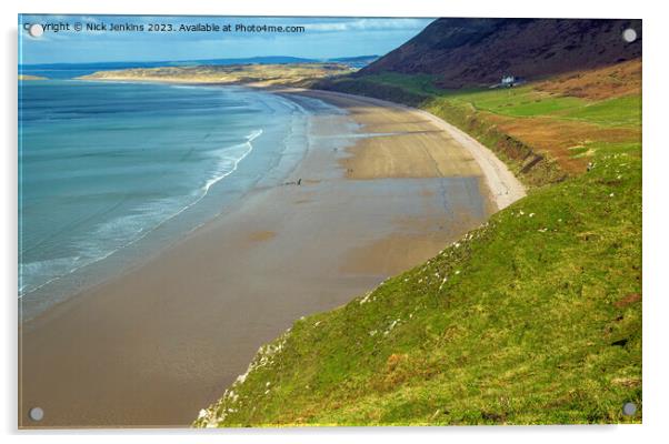 Rhossili Bay stretching into the Distance Gower Acrylic by Nick Jenkins