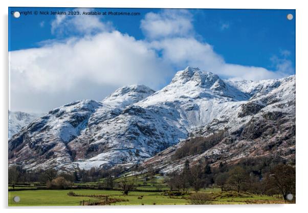 Harrison Stickle under March Snow Lake District  Acrylic by Nick Jenkins