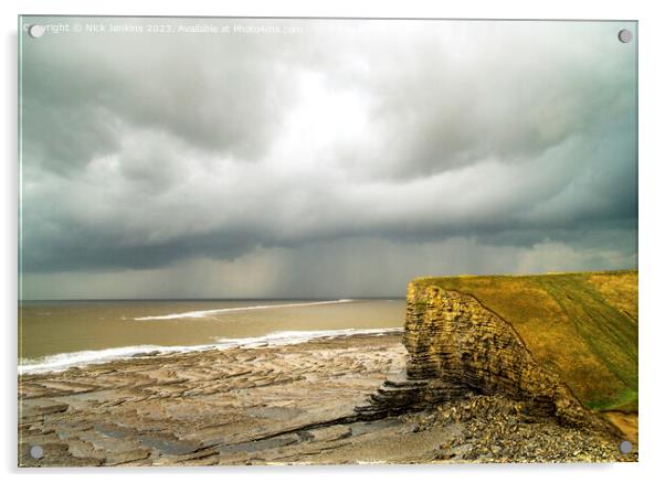 A stormy sky over Nash Point Glamorgan Heritage Coast Acrylic by Nick Jenkins