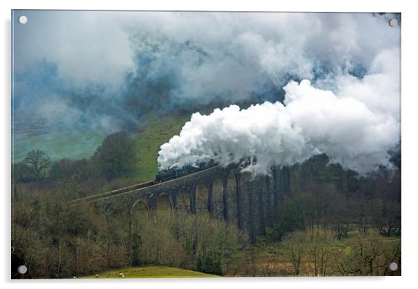 Steam Engines crossing Cynghordy Viaduct Mid Wales Acrylic by Nick Jenkins